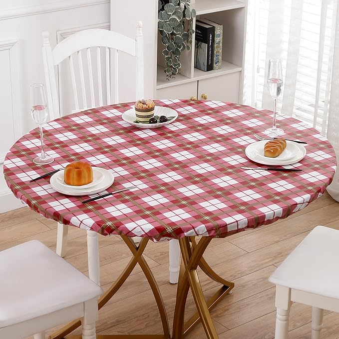 Walrus Round Vinyl Fitted Tablecloth with Flannel Backing Elastic Edge Design Table Cover Waterproof Oil-Proof PVC Table Cloth Stain-Resistant Best for 45"-56" Round