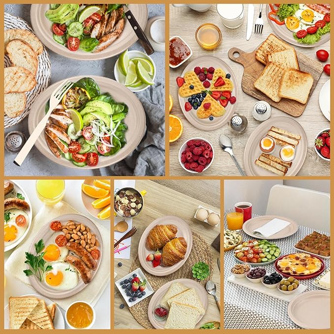 120 Pack Oval Paper Plates, 12.5 Inch Disposable Dinner Plates, Disposable Heavy Duty Large Biodegradable Plate, Super Strong Compostable Paper Plate for BBQ Party Picnic, Natural Brown
