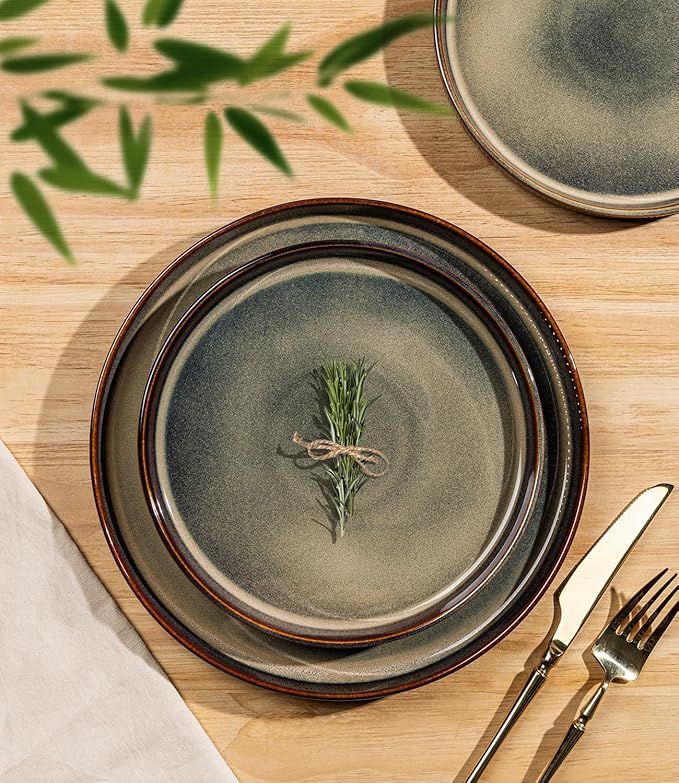 TheTerra Ceramic Dinnerware Sets for 8, 24 Pieces Porcelain Lightweight Speckled Plates and Bowls Sets, Scratch Resistant Dish Set, Oven & Microwave & Dishwasher Safe, Coca Mocha