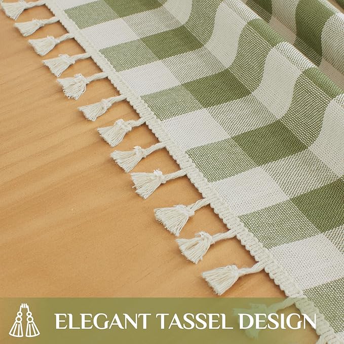 Softalker Spring Checkered Tablecloth Rectangle, Outdoor Linen Cotton Gingham Table Cloth with Tassel, Heavy Duty Wrinkle Free Buffalo Plaid Table Cover for Easter Dining Home - 55 x 120 Inch, Sage
