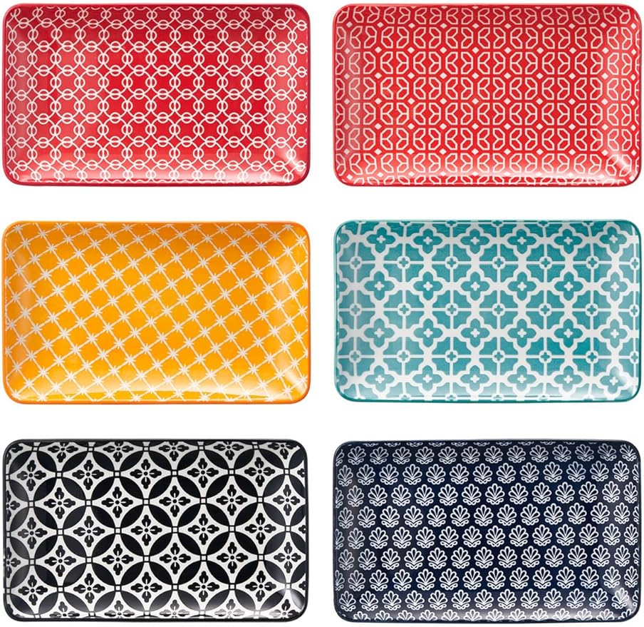 DOWAN 8" Ceramic Salad Plates Set of 6, Colorful Design for Salads, Appetizers & Desserts, Dishwasher, Microwave & Oven Safe – Ideal for Parties and Perfect for Wedding & Mother’s Day Gifts