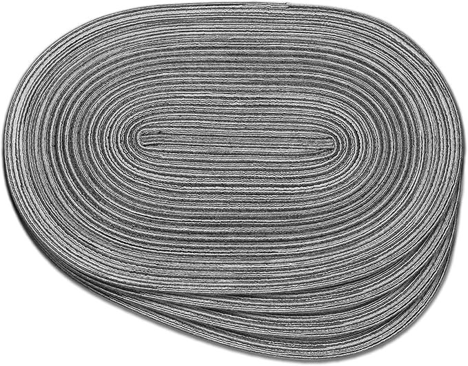 Noctiflorous Oval Braided Placemats Set of 4 Woven 12x18 Inch Non Slip Washable Heat Resistant Place Mats Tablemats for Dining Kitchen Party Daily Table Decor Dinner Mats (Gray Black, 4)