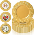 PROY Antique Charger Plates Set, 50 Pcs 13in Plastic Embossed Gold Chargers for Dinner Plates, Round Floral Gold Chargers for Table Setting, Wedding, Party, Event