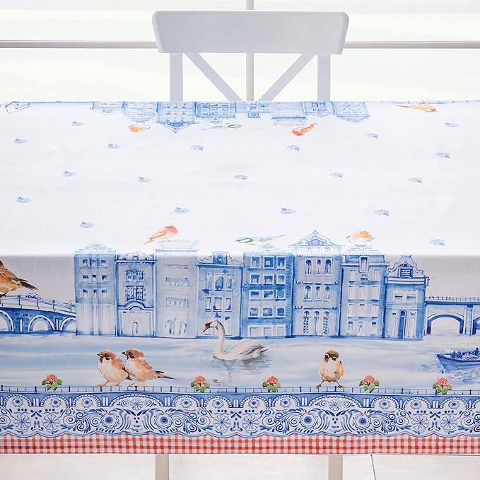 Maison d' Hermine Table Cloth Rectangle Table 100% Cotton 60 x 120 Inches Tablecloth Reusable Decorative for Dining Room Farmhouse Home Valentines Day Decorations Spring Summer - Amsterdam Canals
