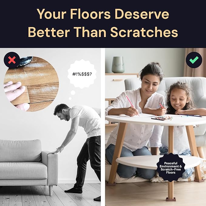 CasterMaster Non-Slip Rubber Furniture Pads - 3 in x 3 in Set of 4 Brown - Floor Protectors for Hardwood Floors & Chairs - Grippers & Rubber Feet for Furniture