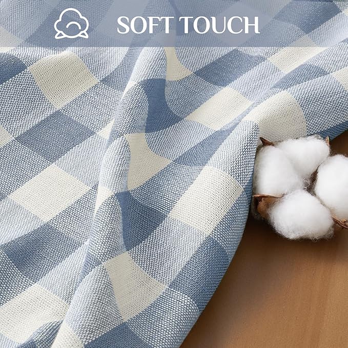 Softalker Checkered Tablecloth Rectangle, Outdoor Linen Cotton Gingham Table Cloth with Tassel, Heavy Duty Wrinkle Free Buffalo Plaid Table Cover for Kitchen Dining Home Party - 55 x 70 Inch, Blue