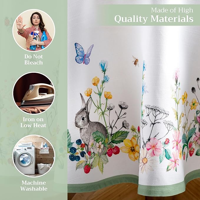 Maison d' Hermine Table Cloth Round Table 100% Cotton 69 Round Inches Tablecloth Reusable Decorative for Dining Room Farmhouse Home Valentines Day Decorations Spring Summer - Printemps