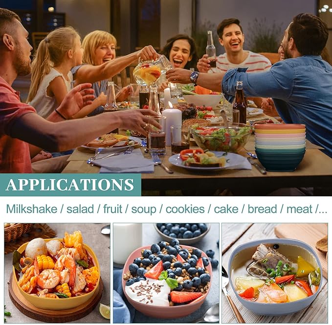 Gejoy 64 Pcs Unbreakable Cereal Reusable Wheat Straw Lightweight Bowls Microwave and Dishwasher Safe Soup Fiber Bowls for Kitchen Serving Salad Rice Snacks(Multicolor)