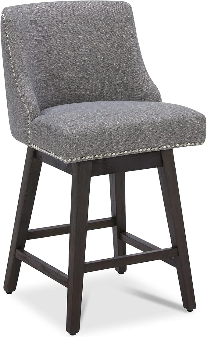 CHITA Counter Height Swivel Bar Stools, FSC Certified Upholstered Counter Stools, Modern Swivel Barstools with Wood Legs for Kitchen Island, 26" Seat Height, Fabric in Fog
