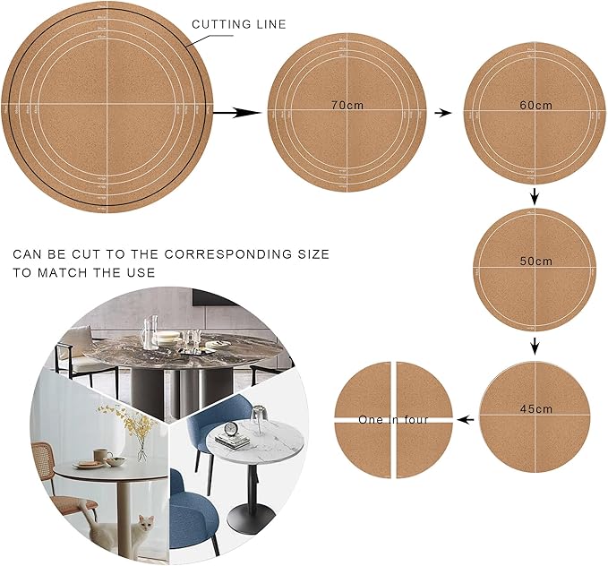 CENNBIE 30/24/20/18 Inches Round Table Mat - Cork Leather Placemats - Suitable as Side Dining Coffee Table Cover (Black)