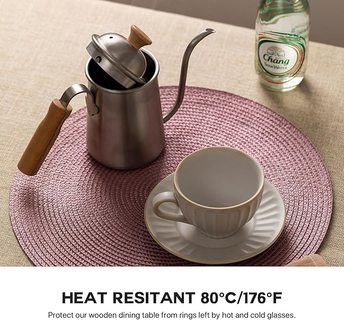 Round Placemats Set of 6 Plastic Woven Placemats Washable Wipeable Table Mats for Dining Table Heat Resistant Non-Slip Circle Place Mats (Lilac)