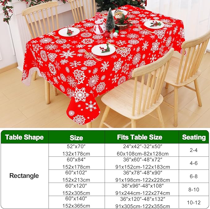 Smiry Christmas Rectangle Table Cloth, Waterproof Vinyl Tablecloth with Flannel Backing, Wipeable Snowflake Plastic Tablecloths for Christmas Table Decorations, (52"x70", Christmas Red)