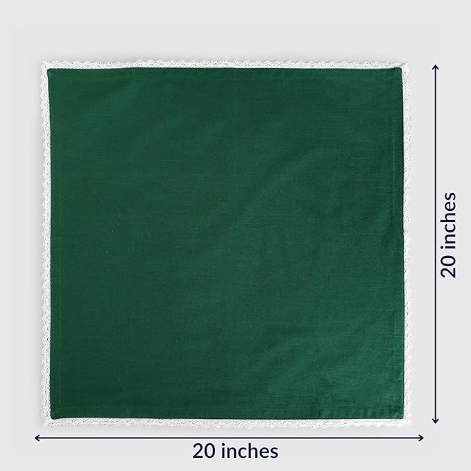 FINGERCRAFT Dinner Cloth Napkin Cotton Blend 12 Pack Vintage Rustic Premium Quality Mitered Corners Napkin Cloth with Elegant Lace for Everyday Use, Pre Shrunk and Good Absorbency 20x20 in Eden Green
