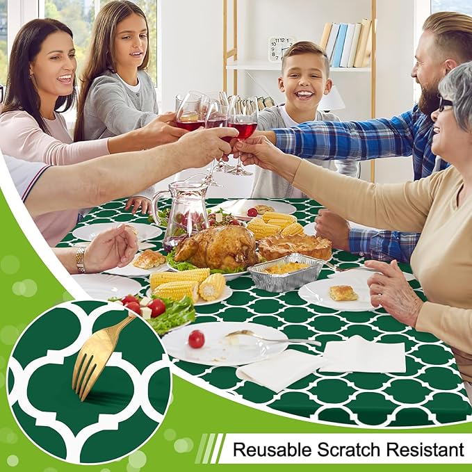 Smiry Rectangle Table Cloth, Waterproof Vinyl Tablecloth with Flannel Backing for Rectangle Tables, Wipeable Spillproof Plastic Tablecloths for Dining, Indoor and Outdoor (52"x70", Emerald Green)