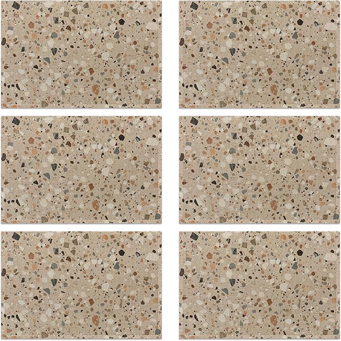 Placemats, Terrazzo Granito Pattern Placemats 12x18 Inch Waterproof Non-Slip Washable Table Mats for Kitchen Dining Party Table Decor,Set of 6