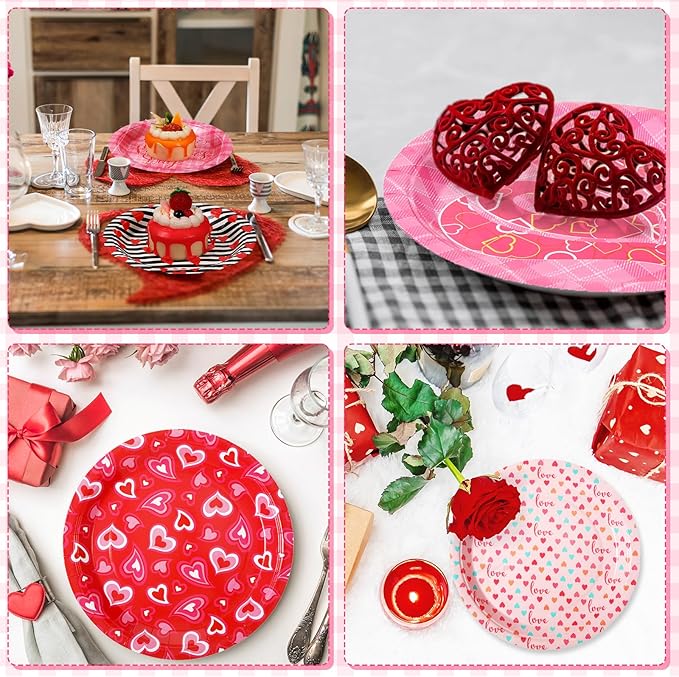 Umigy 120 Pcs Happy Valentine's Day Party Plates 7 Inch Valentine's Day Paper Plates, Heart Printed Disposable Decorative Tableware for Mother's Day, Wedding Birthday Party