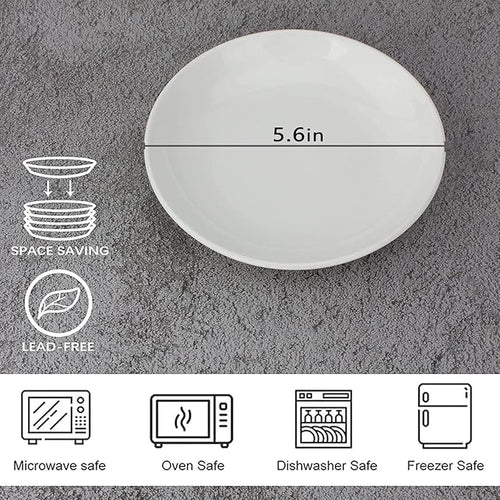 4 Piece Ceramic Appetizer Plates, 5.6 Inch Small Dessert Plates Set, White Round Plates for Bread, Butter, Snack, Lightweight Dinnerware Saucer Sets - Ivory, Oven, Microwave & Dishwasher Safe