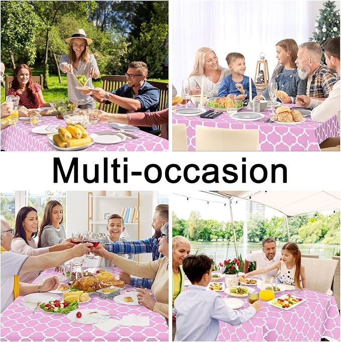 Smiry Rectangle Table Cloth, Waterproof Vinyl Tablecloth with Flannel Backing for Rectangle Tables, Wipeable Spillproof Plastic Tablecloths for Dining, Camping, Indoor and Outdoor, (52"x70", Pink)