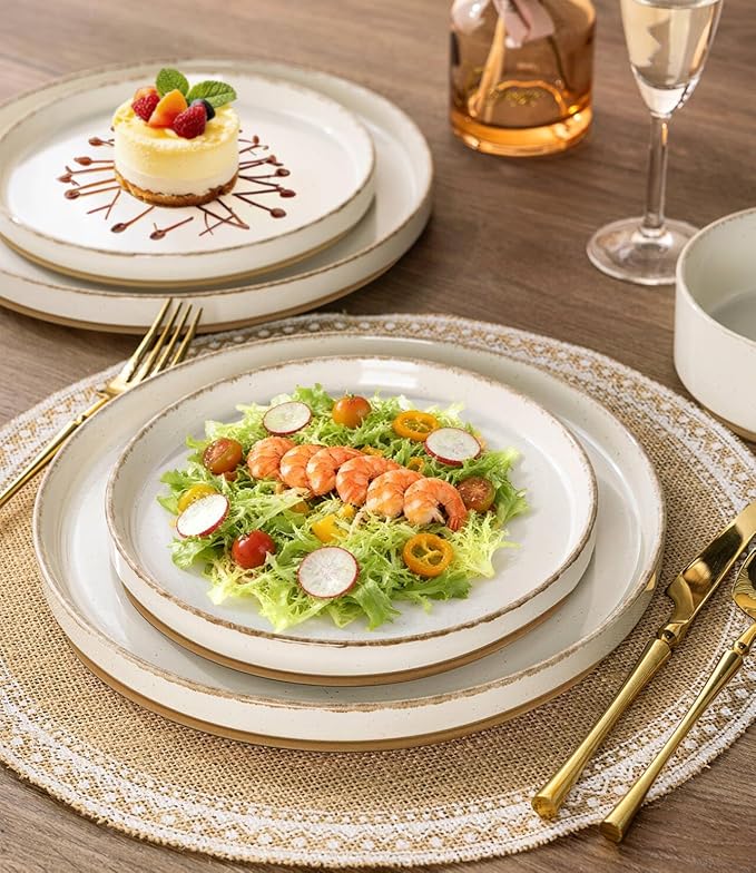 AmorArc Ceramic Dinnerware Sets for 6, 18 Pieces Handpainted Plates and Bowls Set with Rustic Terracotta Underside, Scratch Resistant Stoneware Dishes Set, Dishwasher & Microwave Safe