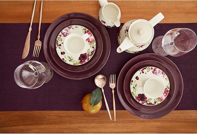 Solino Home Linen Chambray Burgundy Table Runner 90 Inches Long - Athena, 100% Pure Linen Dining Table Runner 14 x 90 Inch for Valentines