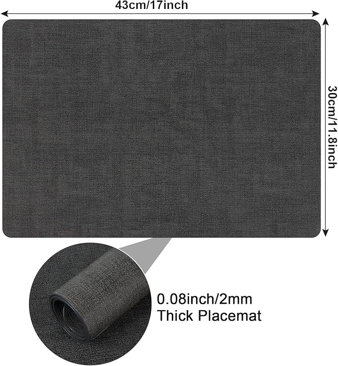 Faux Leather Placemats Set of 6, Heat Resistant Wipeable Washable Vinyl Place Mats, Waterproof Anti-Slip Dining Table Mats, Suitable for Indoor & Outdoor Use (Dark Grey)