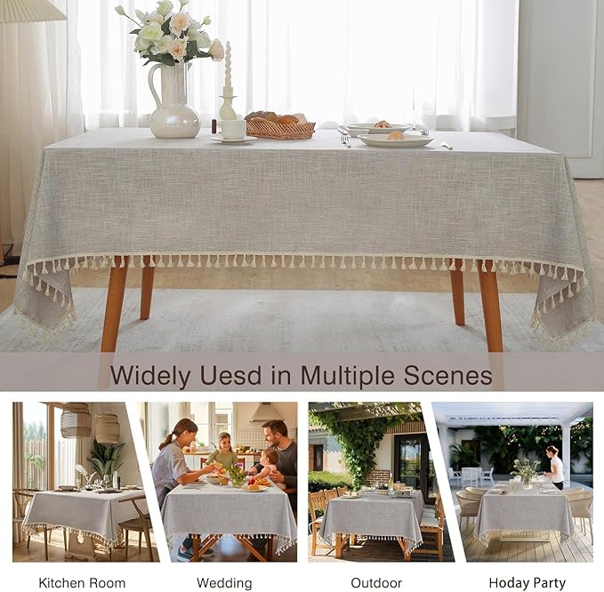 JIALE Textured Tablecloth, Heavy Duty Linen Style Farmhouse Table Cloth Rectangle Table, Wrinkle-Free Washable Waterproof Table Cover for Kitchen, Dining, Parties, 55"x120", Light Brown
