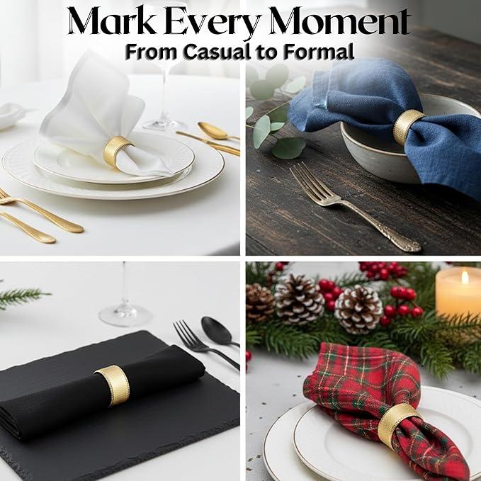 Napkin Holders for Cloth Napkins Round Serviette Rings Napkin Ring Gold Napkin Rings Set of 12 Metal Napkin Rings Dinner Thanksgiving Wedding Christmas Party Kitchen Table Decoration - CLEENTABLE