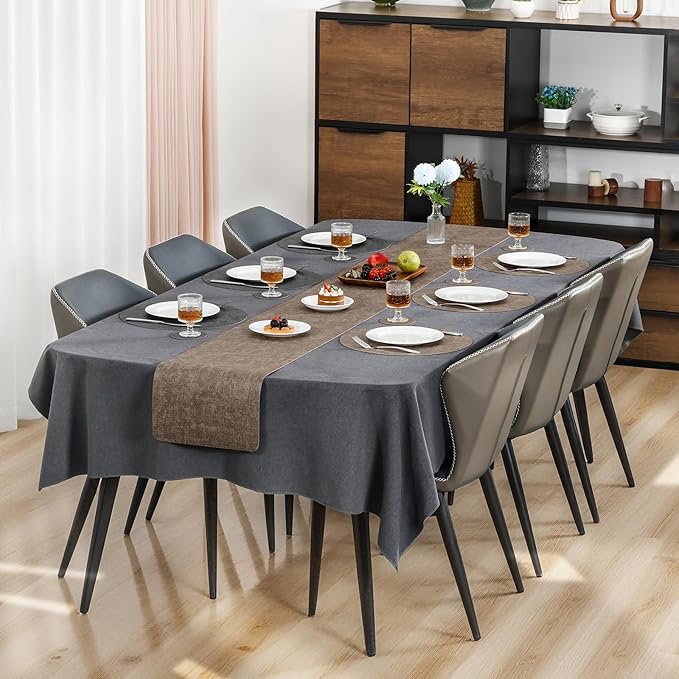 Myir JUN Round Placemats, Dual Sided Faux Leather Place Mats Set of 4 Indoor/Outdoor Non-Slip Washable Table Mats (Gray Brown, Set of 4)
