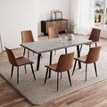 47.2"- 62.9" Extendable Dining Table with 6 Brown Dining Chairs, Modern Kitchen Table Set for 6, Thickened Expandable MDF Wooden Table with Metal Legs for Dining Room, Kitchen, Home