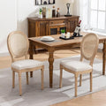 Ball & Cast French Vintage Upholstered Dining Chairs Set of 2, Antique Painting Wooden Kitchen Side-Chairs with Rattan Back & Carved Solid Wood Frame, 2-Piece Curved Backrest Louis Chair, Beige