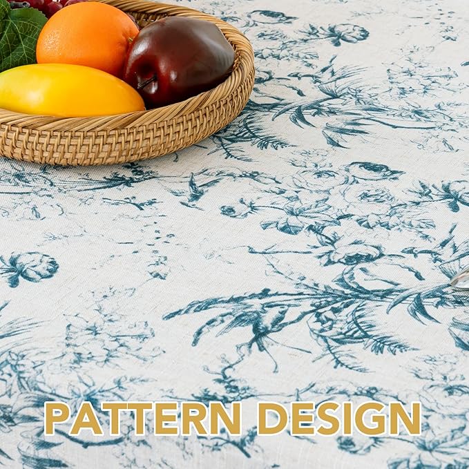 H.VERSAILTEX Linen Table Cloths Floral Printed Tablecloth Spill-Proof Waterproof Table Cover for Dining Buffet Feature Soft and Thick Fabric Wrinkle Free, 60 x 60 Inch, Vintage Botanical - Blue