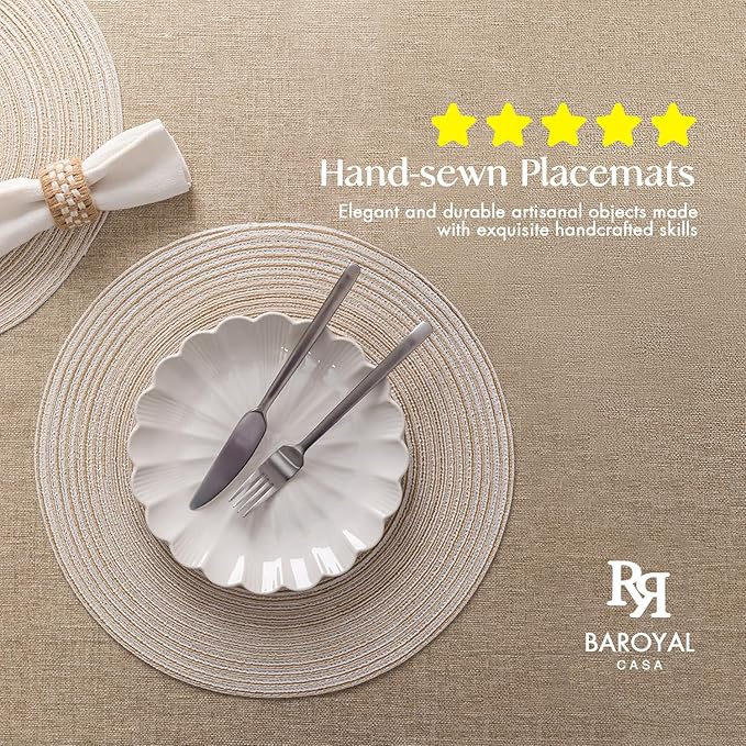 Round Placemats Set of 6 Woven Placemats Washable Braided Table Mats for Dining Table Heat Resistant Non-Slip Circle Place Mats(Cream)