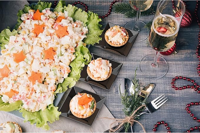 Exquisite Mini Disposable Appetizer Plates - 200 Pack 2.95" x 2.95" Black Plastic Dessert Plates - Elegant Design for Weddings, Birthdays, and Formal Parties - Stackable and Convenient - BPA Free