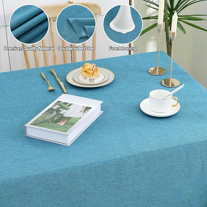 Smiry Rectangle Faux Linen Table Cloth, Waterproof Burlap Fabric Tablecloth, Washable Decorative Farmhouse Table Covers for Kitchen, Dining, Parties, 60x84, Teal