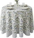 ATOSII Mahoka Blue 100% Cotton Round Tablecloth, Block Print Floral Table Cloth for Dining, Parties, Weddings, Outdoors, Holidays I 72" Inches, 4 Seater I Grandmillennial Farmhouse Boho Summer