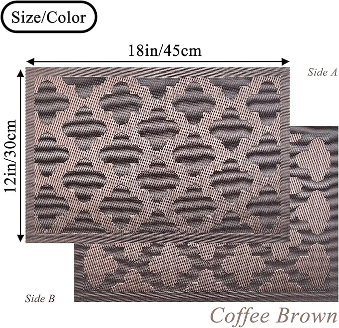 Elegant Placemats Vinyl Woven Heat-Resistant Placemats Set of 8 Washable Easy to Clean Table Mats for Dining Room and Decorate (Brown)