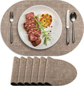 Placemats Set of 6 Non Slip, Heat Resistant Oval Faux Leather Place mats Double Layer, Waterproof Table Mats Easy to Clean for Kitchen Dining Room Coffee Office Table, Apricot