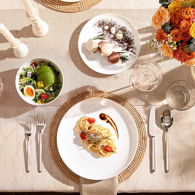 KINGSTONE Bone China Dinnerware Sets, 18-Piece Dinnerware Set for 6, Lightweight Durable, Microwave and Dishwasher Safe, Tableware for Daily Use with Elegant Design, White