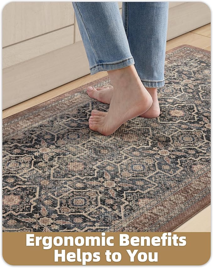 Color&Geometry Anti Fatigue Kitchen Mats for Floor 24x59, Vintage Decor, Easy Clean, Waterproof & Oil Proof, 0.4" Thick Cushioned, Non-Slip Kitchen Runner Rug for Sink, Laundry, Office, Black
