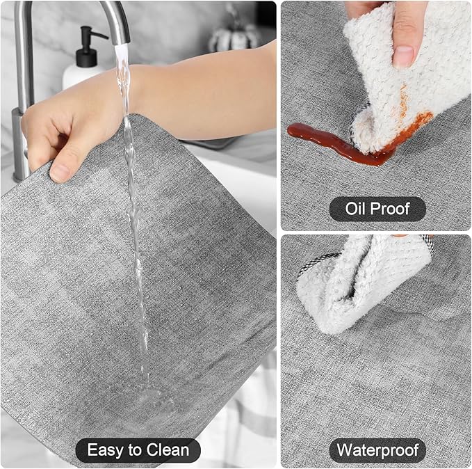 Faux Leather Placemats Set of 6, Heat Resistant Wipeable Washable Vinyl Place Mats, Waterproof Anti-Slip Dining Table Mats, Suitable for Indoor & Outdoor Use (Light Grey)
