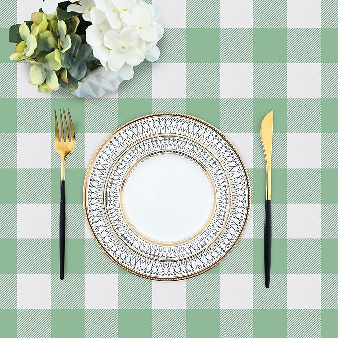 misaya Rectangle Waterproof Vinyl Table Cloth, Buffalo Flannel Backed Tablecloth, Wipeable Plastic Table Cover for Dinner, Kitchen, Outdoor (54" x 78", Sage Green and White)