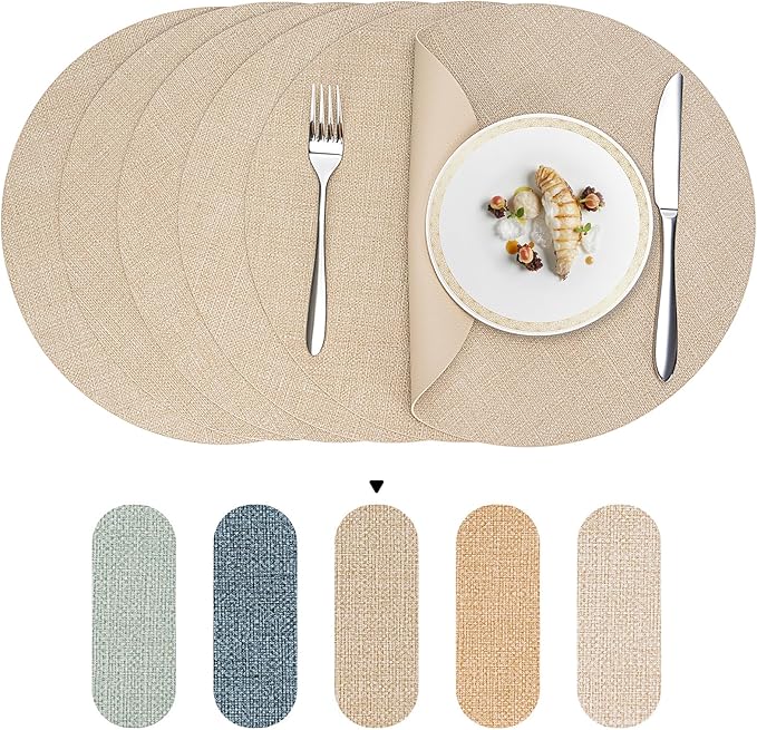Round Wipeable Placemats Set of 2 – Faux Leather Round Table Mats, Waterproof & Washable Vinyl Placemats, Circle Design for Dining Table Decor– Taupe