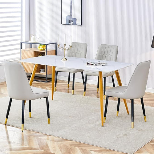 5 Piece Dining Table Set, 4 Chair Dining Table Set, Sintered Stone Kitchen Table Top and Modern Chairs Set of 4 for Kitchen Dining Room