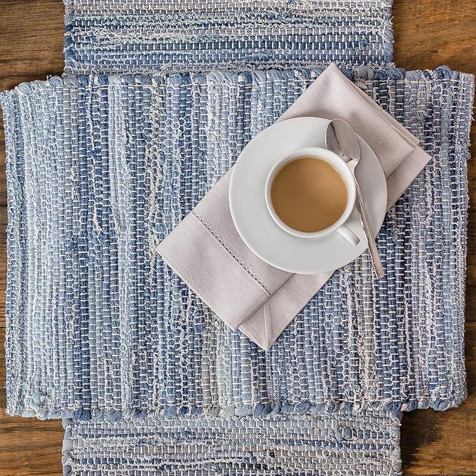 C&F Home Denim Rag Blue Rectangle Thick Placemats Set of 4 Farmhouse Country Boho Vintage Table Mats for Kitchen Dining Home Decor Fourth of July Americana Patriotic Independence Day Memorial Day