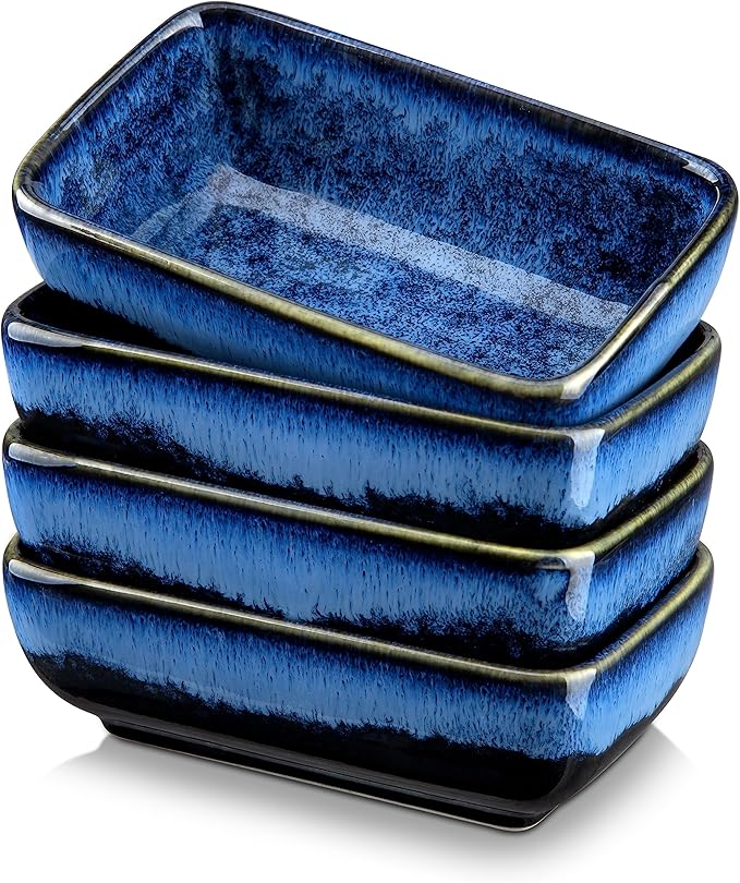 vancasso Stern 6 Oz Dipping Bowls, 4.5 Inches Ceramic Soy Sauce Dish, Rectangular Side Dishes, Small Appetizer Plates Set of 4