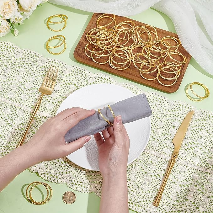 Peacoblue 40Pcs Gold Spiral Napkin Rings Holders with 1Pcs Box, Modern Stainless Steel Napkin Ring Holders for Table Decor Settings, Vintage Napkin Ring for Wedding Christmas Thanksgiving Day Party