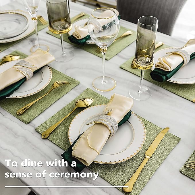Home Brilliant Green Placemat Set of 4 Washable Place Mats Placemats Heat Resistant Sage Placemat for Dining Table Kitchen Table Mats Spring Dinner Decor, Grass Green