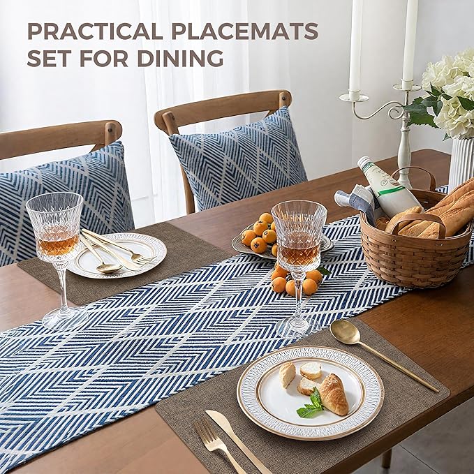 Vinyl Placemats Set of 4, Faux Leather Waterproof and Heat Resistant Place Mats, Washable Anti-Slip Table Mats with Coaster, Wipeable Placemats for Indoor & Outdoor 17" x 12" (Dark Coffee, Set of 4)