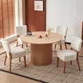 Howtek 5-Piece Modern Dining Room Set, 47" Round Dining Table and 4 Space-Saving Upholstered Stackable Dining Chairs, Kitchen Table and Chairs Set for Home, Kitchen, Living Room (Oak/White)