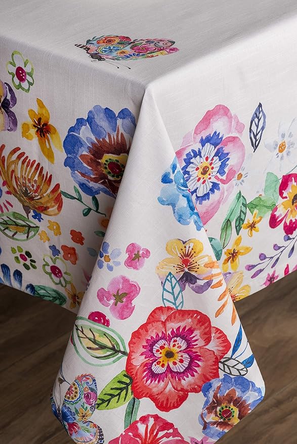 Maison d' Hermine Table Cloth Rectangle Table 100% Cotton 60 x 108 Inches Tablecloth Reusable Decorative for Dining Room Farmhouse Valentines Day Decorations Spring Summer- Happy Florals - High Summer
